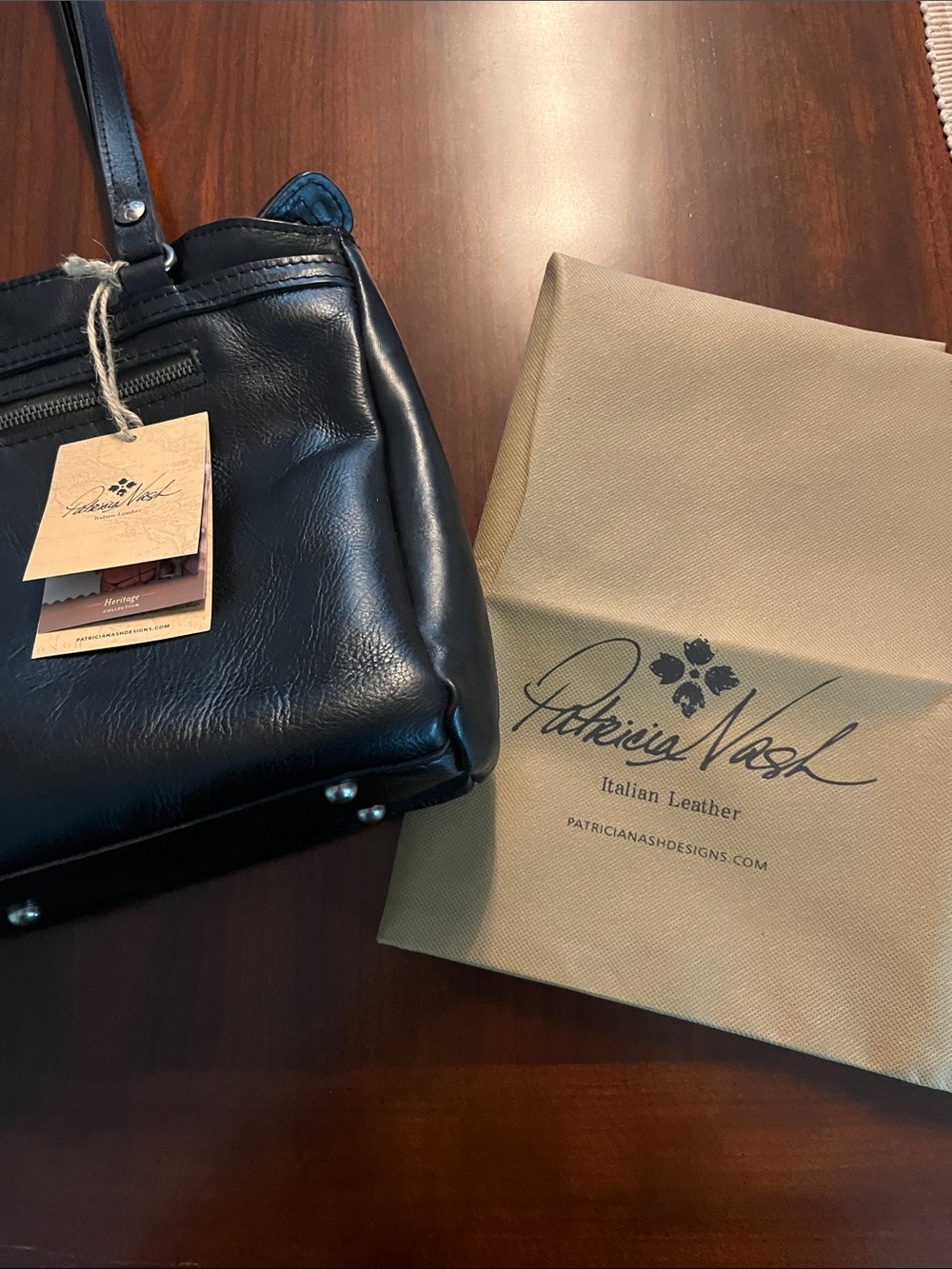 Patricia Nash Poppy Tote Black Leather Bag - Picture 9 of 10